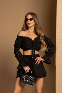 Urban Oasis Cropped Top - Black