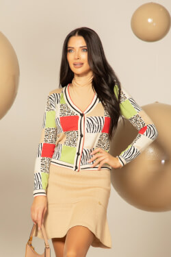 Cozy Elegance Πλεκτή Ζακέτα - Red/Green