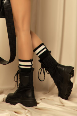 Черни чорапи от памучно плетиво - 3/4