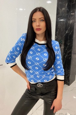 Alessa religion pulover tricotat cu mâneci 3/4 - albastru