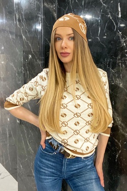 Alessa religion pulover tricotat cu mâneci 3/4 - crem