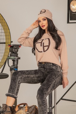 Alessa лого пуловер от плетиво - nude