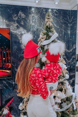 Alessa Mini Religion Пуловер От Плетиво Дълъг Ръкав - Червен