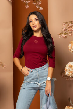 Flawless Flow Bluza Cu Mâneci 3/4 - Burgundy
