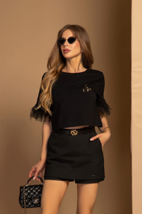 Luxury Dream Short Cotton T-Shirt - Black