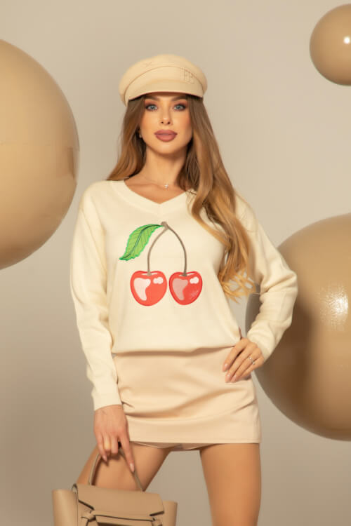 Cherry on Top Пуловер От Плетиво - Cream