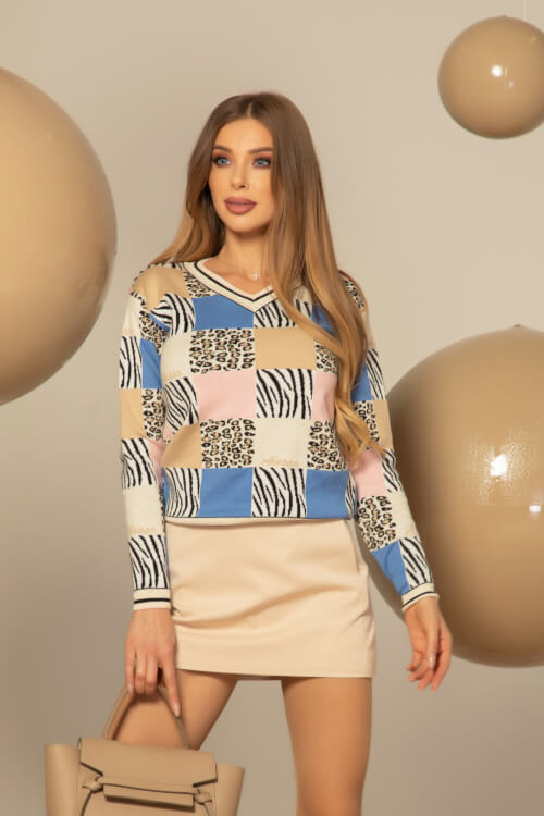 Cozy Elegance Пуловер От Плетиво - Pink/Blue