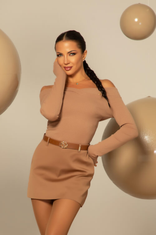 Ribbed Serenity Блуза-Лодка - Mocha