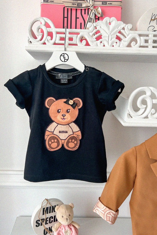 Alessa Bear Mini T-Shirt от Памук - Черна 
