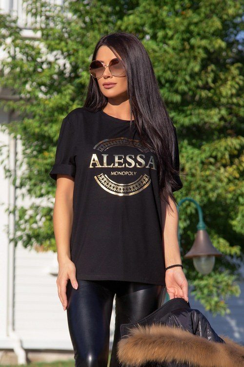 Alessa monopoly boyfriend t-shirt - черен 