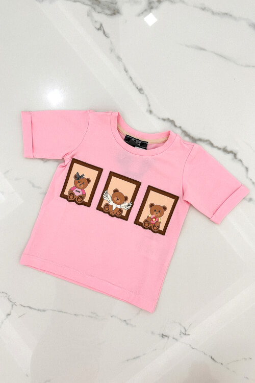 Bear Hug Mini T-Shirt От Памук - Pink 