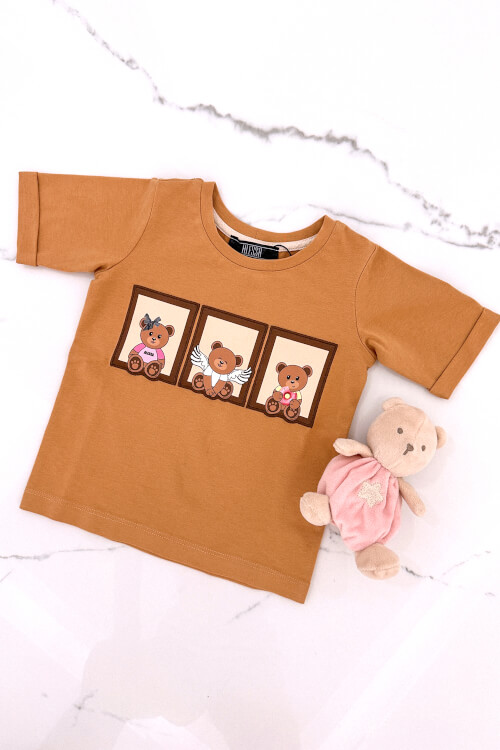 Bear Hug Mini T-Shirt От Памук - Mocha 