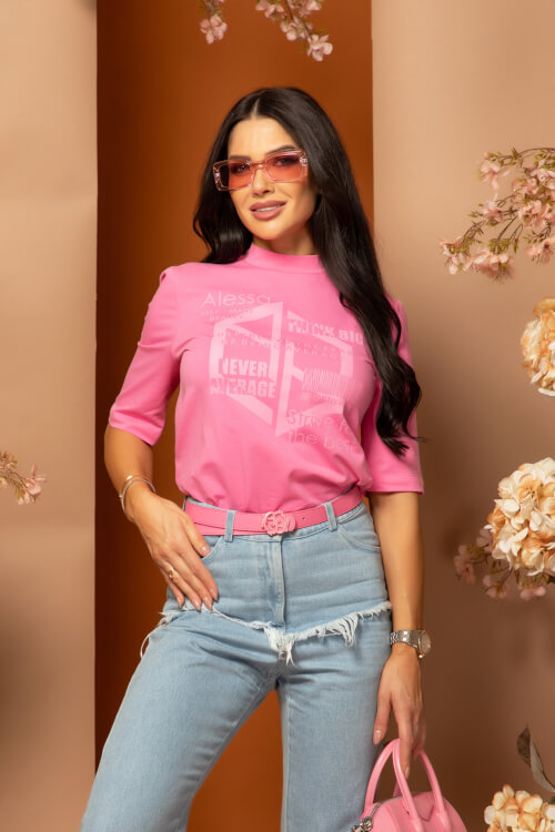 Demure Dynasty T-Shirt От Памук - Pink