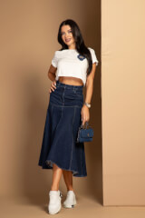 Denim Fever Midi Пола - Dark Blue - Изображение 6
