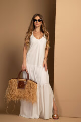 Boho Beauty Дълга Рокля - Ecru - Изображение 2