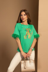 Feathered Aura T-Shirt От Памук - Green - Изображение 3