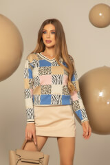 Cozy Elegance Пуловер От Плетиво - Pink/Blue - Изображение 2