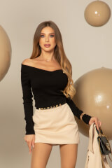 Ribbed Serenity Блуза-Лодка - Black - Изображение 2