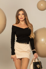 Ribbed Serenity Блуза-Лодка - Black - Изображение 4