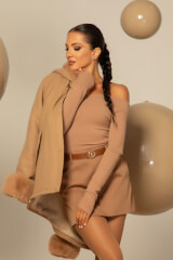 Winter Pulse Зимно Палто - Бомбър От Кашмир - Nude - Изображение 9