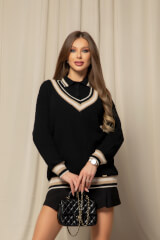 Touch of Elegance Пуловер От Плетиво - Black - Изображение 6