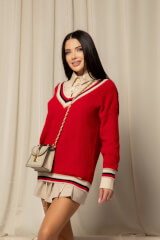 Touch of Elegance Пуловер От Плетиво - Red - Изображение 5