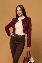 Charming style Къс Блейзър от велур - Burgundy - Изображение 4