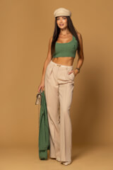 Emblem Knit Crop top din tricot moale și pufos - Green - Imagine 2