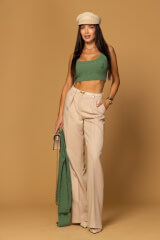 Emblem Knit Crop top din tricot moale și pufos - Green - Imagine 3