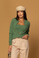 Emblem Knit Crop top din tricot moale și pufos - Green - Imagine 11