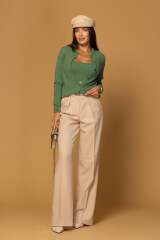 Emblem Knit Crop top din tricot moale și pufos - Green - Imagine 12