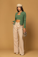 Emblem Knit Cardigan din tricot moale și pufos - Green - Imagine 3