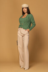 Emblem Knit Cardigan din tricot moale și pufos - Green - Imagine 7