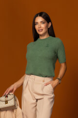 Emblem Knit Блузка От меко пухкаво плетиво - Green - Изображение 3
