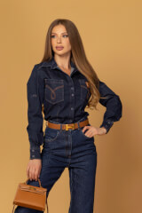 Denim Society Cămașă Din Denim - Dark Blue - Imagine 3