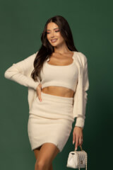 Emblem Knit Пола От меко пухкаво плетиво - Soft Beige - Изображение 3