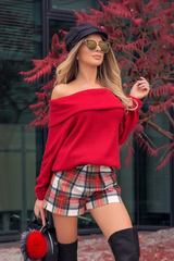 Red Plaid къс панталон с колан - Изображение 1