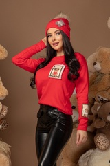 Alessa Bear Шапка От Плетиво С Естествено Пухче - Red - Изображение 3