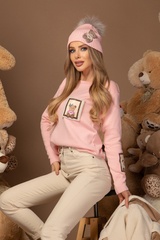 Alessa Bear Шапка От Плетиво С Естествено Пухче - Pink - Изображение 5