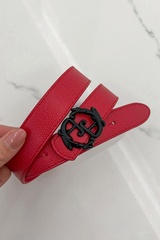 Curea roșie cu logo rococo - îngustă cu cataramă neagră - Imagine 2