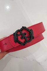 Curea roșie cu logo rococo - îngustă cu cataramă neagră - Imagine 3