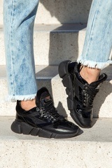 Edgy all black sneakers din piele naturală - Imagine 4