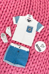 Alessa Mini Denim T-Shirt - Ecru - Imagine 1