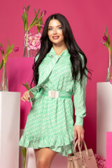Dazzle Delight Ruffles Φόρεμα Με Αποσπώμενη Ζώνη - Green - Εικόνα 4