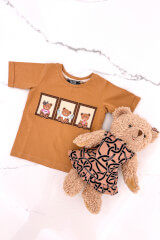 Bear Hug Mini T-Shirt Από Βαμβάκι - Mocha - Εικόνα 3
