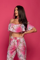 All I Want Is A Yacht Crop top cu volane - Pink print - Imagine 7