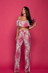 All I Want Is A Yacht Crop top cu volane - Pink print - Imagine 8