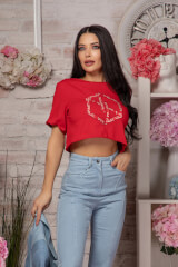 Love Your Way Crop T-Shirt de bumbac- Luxury Red - Imagine 2