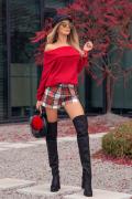 Red Plaid Κοντό παντελόνι με ζώνη - Εικόνα 4