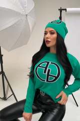 Alessa лого пуловер от плетиво - зелен - Изображение 3
